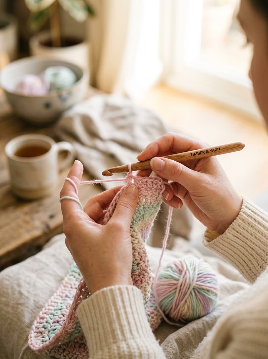 Sample-style handmade crochet studio process visual